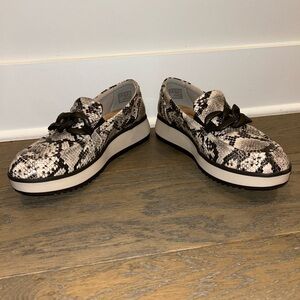 Clarks Black and White Snakeskin Loafers